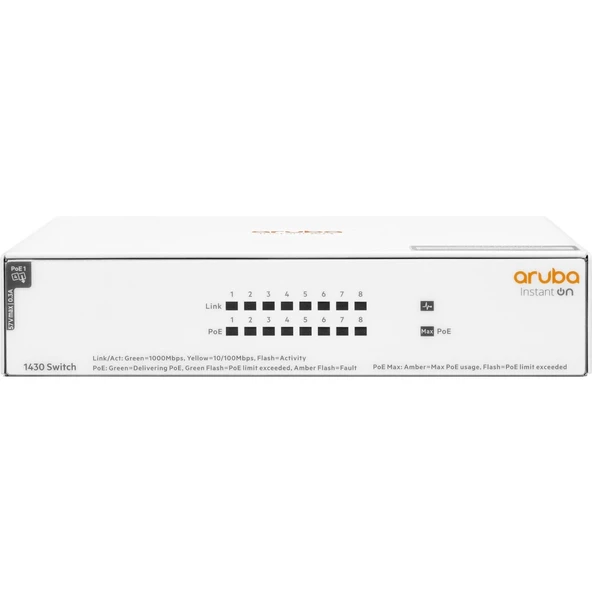 Hp Aruba Instant On, R8r46a, 1430-8g, 8port, Gigabit, Poe 64w, Yönetilemez, Masaüstü Switch