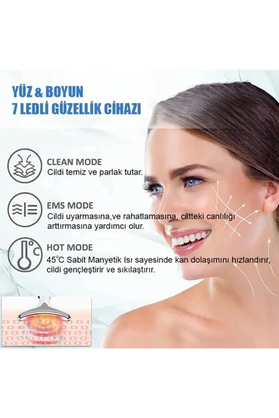 Boyun Ve Yüz Kırşıklık Giderici (Gıdık,Sarkma,Kırışıklık) 3 Proğramlı Ems Güzellik Cihazı 7 Renk Led - 10