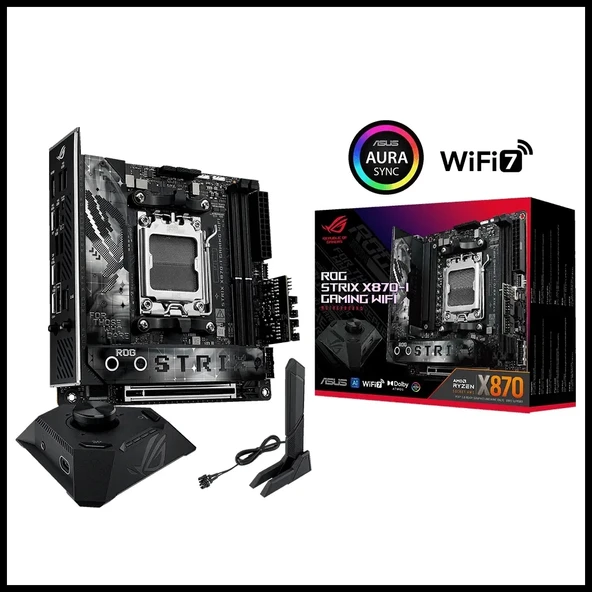 Asus Rog Strıx X870-ı Gamıng Wıfı, 2xddr5, 2xm.2, Hdmı, Dp, Type-c, Wi-fi 7, Bluetooth V5.4, Mini Itx, Am5 Soket Gamıng