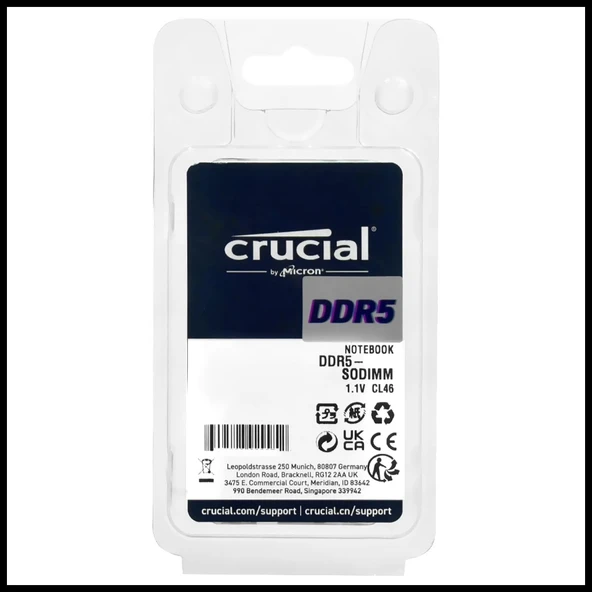 Crucıal Ct16g52c42s5, 16gb, 5200mhz, Ddr5 Notebook Ram, Sodımm Cl42 1.1v (by Micron) - 2