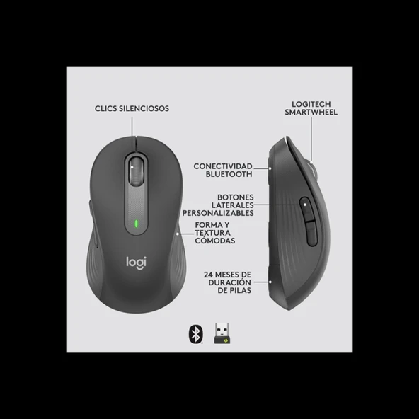 Logıtech 910-006253, M650 Signature, Siyah, Sağ El, Usb Nano 2,4g Kablosuz, 4000dpi, Optik, 5 Tuşlu, 24ay Pil Ömrü, Sess - 2
