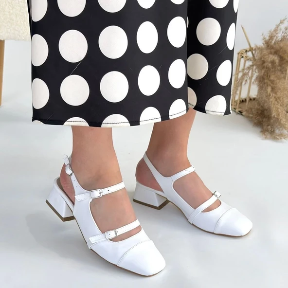 Doran Beyaz Cilt Topuklu Ayakkabı - Resim 5