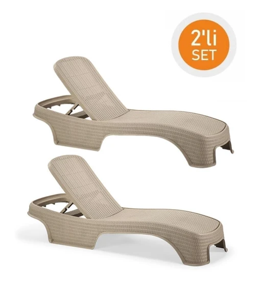 Omnipazar SY2536 Bej Renk Brezza Royal Rattan Lüks Şezlong 2'li Set