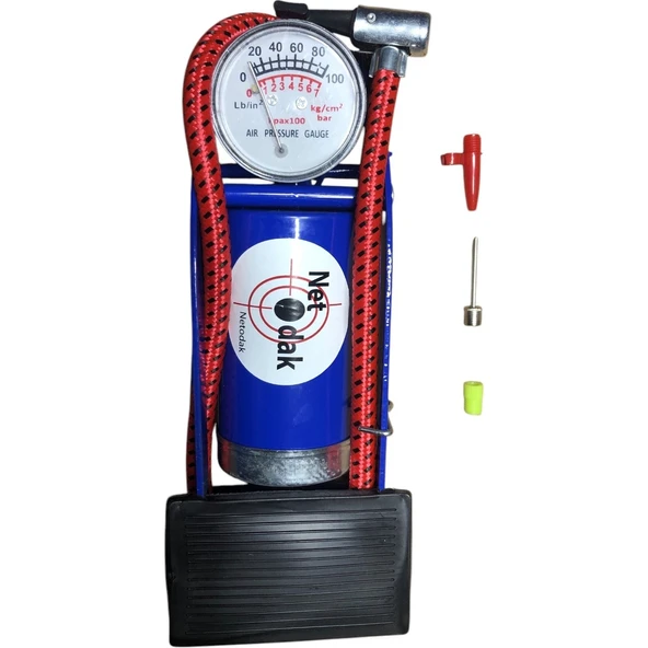 Bisiklet Pompası Top Şişirme Hava Ayak Pompası Basınç Göstergeli Tek Pistonlu - 3