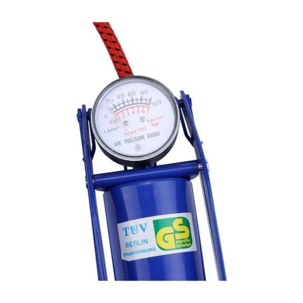 Bisiklet Pompası Top Şişirme Hava Ayak Pompası Basınç Göstergeli Tek Pistonlu - 6