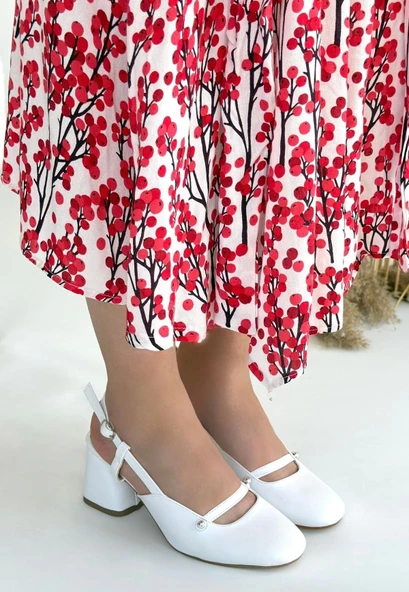 Jecci Beyaz Cilt Topuklu Ayakkabı - Resim 2