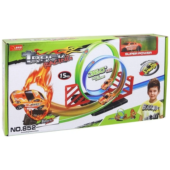 360 Derece Döner Parkurlu Yarış Seti 15 Parça