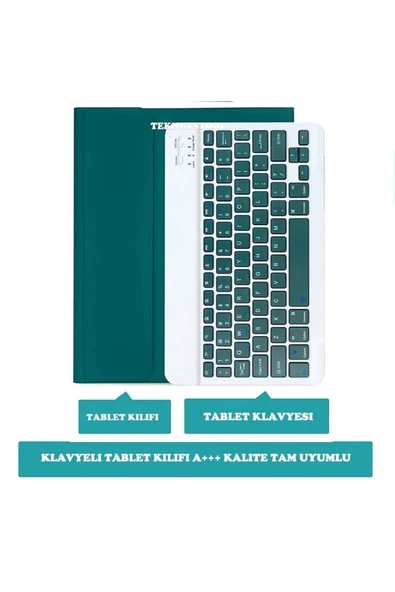 Apple Ipad Pro 4. Nesil M2 2022 11 Inç Uyumlu Bluetooth Klavyeli Kılıf Kalem Bölmeli (TÜRKÇE KLAVYE)  KOYU YEŞİL - 2