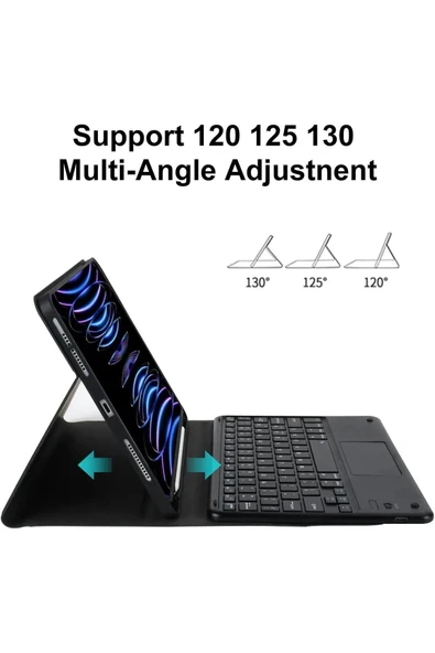 Apple Ipad Pro 4. Nesil M2 2022 11 Inç Uyumlu Bluetooth Klavyeli Kılıf Kalem Bölmeli (TÜRKÇE KLAVYE)  GOLD - 4
