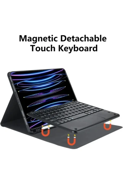 Apple Ipad Pro 4. Nesil M2 2022 11 Inç Uyumlu Bluetooth Klavyeli Kılıf Kalem Bölmeli (TÜRKÇE KLAVYE)  PEMBE - 6