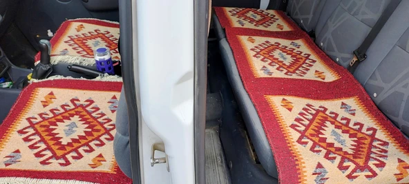Reversible Oto Koltuk Kilim Seti • 3 Parça • Makine Dokuma • Akrilik & Polyester • Saçaklı - 9