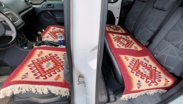 Reversible Oto Koltuk Kilim Seti • 3 Parça • Makine Dokuma • Akrilik & Polyester • Saçaklı - 7