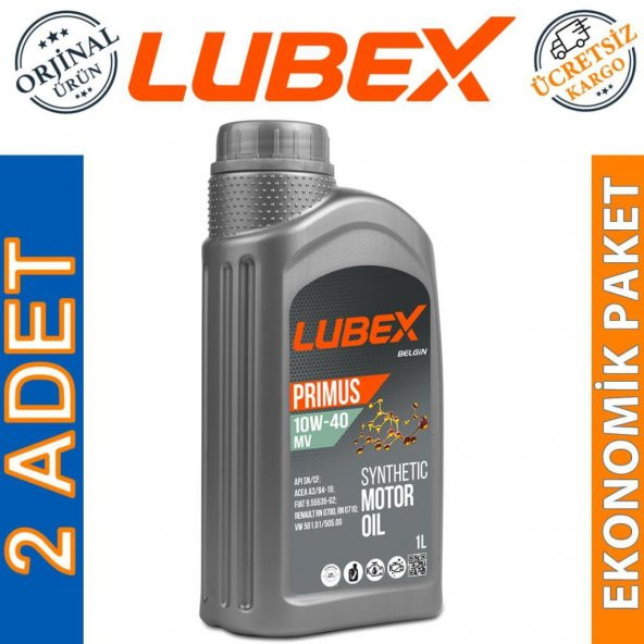Lubex Primus MV 10W-40 1 Lt Sentetik Motor Yağı (2 Adet)