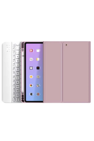 Apple Ipad Pro 4. Nesil M2 2022 11 Inç Uyumlu Bluetooth Klavyeli Kılıf Kalem Bölmeli (TÜRKÇE KLAVYE)  PEMBE