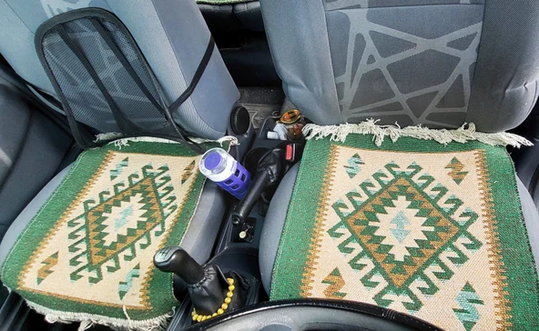 Reversible Oto Koltuk Kilim Seti • 3 Parça • Makine Dokuma • Akrilik & Polyester • Saçaklı - 2