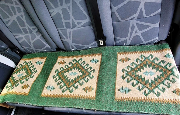 Reversible Oto Koltuk Kilim Seti • 3 Parça • Makine Dokuma • Akrilik & Polyester • Saçaklı - 3