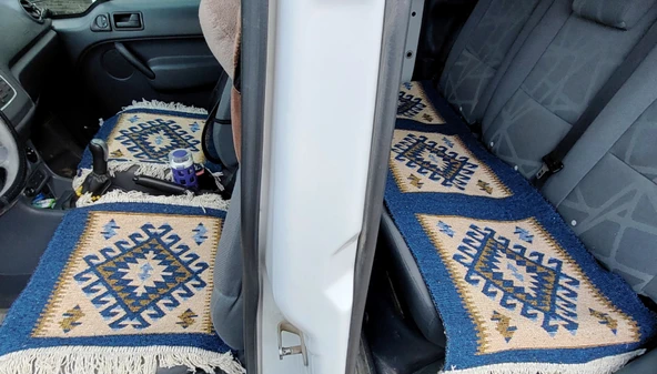Reversible Oto Koltuk Kilim Seti • 3 Parça • Makine Dokuma • Akrilik & Polyester • Saçaklı - 10