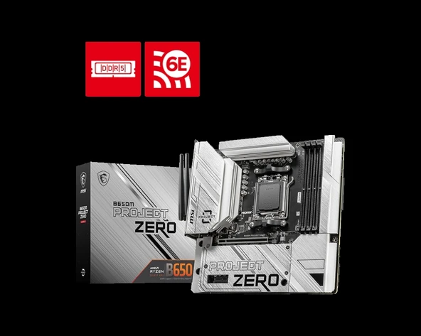 TEKNOTEG - MSI B650M PROJECT ZERO AM5 DDR5 7600MHZ(OC) HDMI DP M.2 USB3.2 2.5G LAN WI-FI 6E mATX