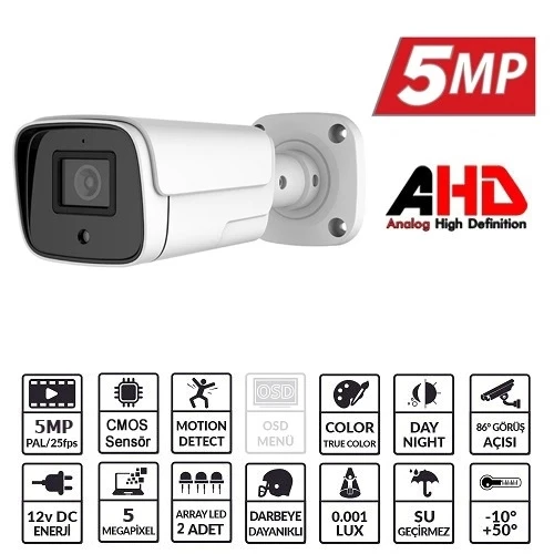 TEKNOTEG - EZCOOL EZ-4040HD 5MP 3.6MM LENS AHD BULLET KAMERA