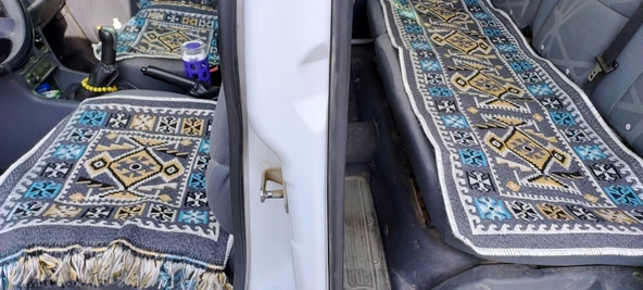 Pratik Oto Koltuk Kilim Seti • 3 Parça • Makine Dokuma • Akrilik & Polyester • Saçaklı - 4