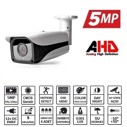 TEKNOTEG - EZCOOL EZ-5550HD 5MP 3.6MM LENS AHD BULLET KAMERA