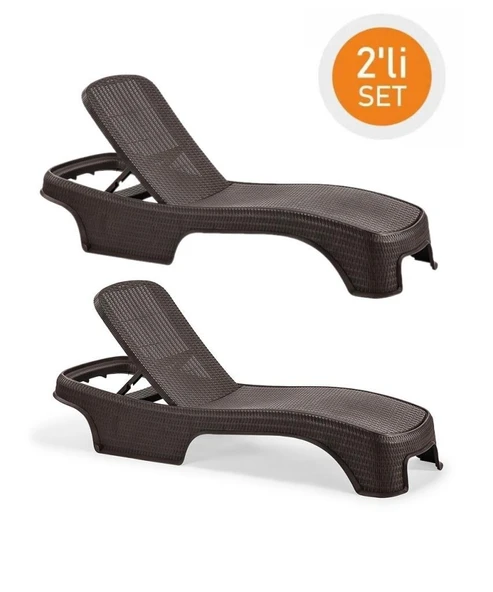 Omnipazar SY-2536 Kahverengi Brezza Royal Rattan Lüks Şezlong 2'li Set