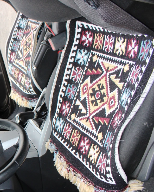 Pratik Oto Koltuk Kilim Seti • 3 Parça • Makine Dokuma • Akrilik & Polyester • Saçaklı - 11