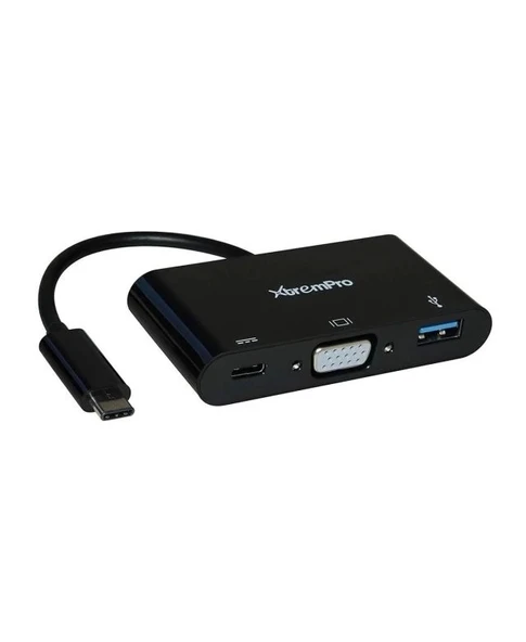 Xtrempro 41135 3-in-1 USB Type-C to VGA USB 3.0 Çoğaltıcı Siyah