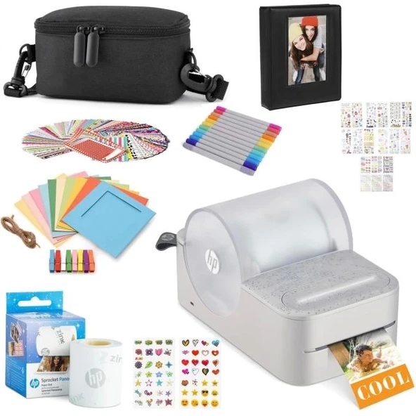 HP Sprocket Panorama Instant Taşınabilir Etiket ve Fotoğraf Yazıcısı Hediye Paketi Gri Gift Bundle