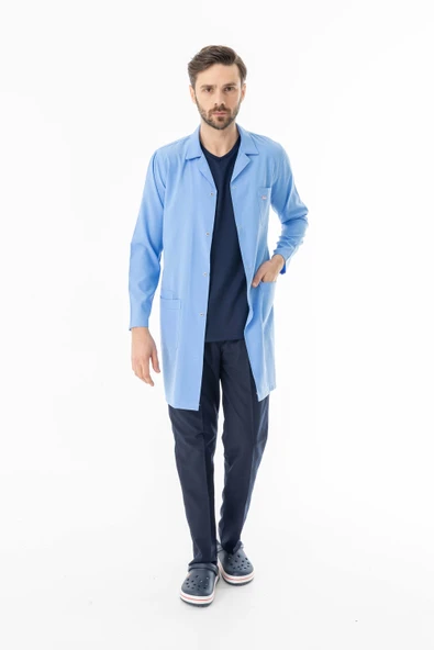 Spor Yaka Uzun Kol Personel Önlüğü Alpaka Kumaş Açık Mavi (RNK0110) - 5