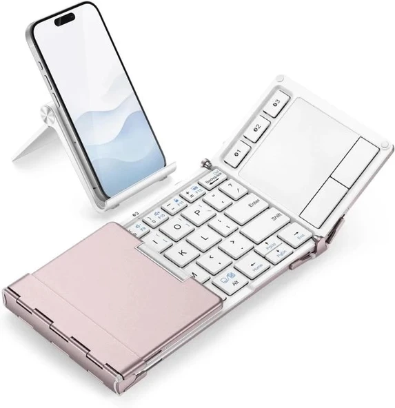 iClever Hassas TouchPadli Katlanır Bluetooth Klavye Pink White