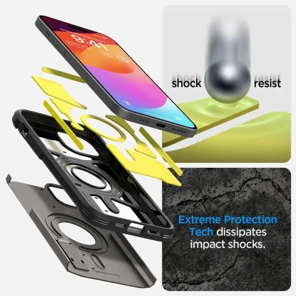 Spigen iphone 15 Pro Max Manyetik Tough Armor MagFit Kılıf - 6