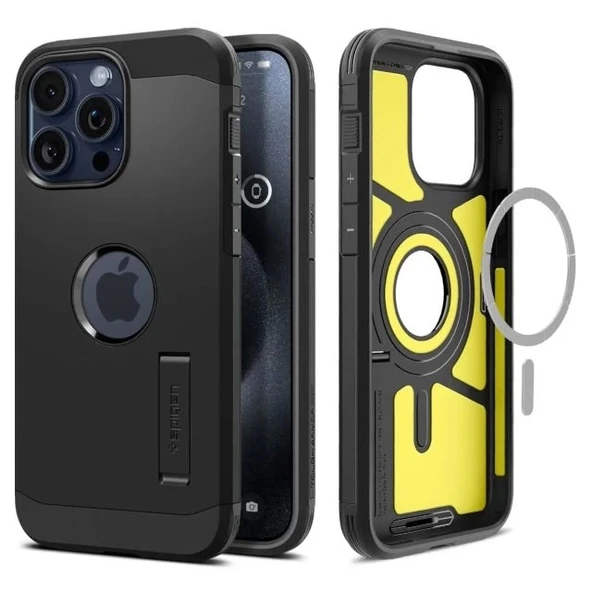 Spigen iphone 15 Pro Max Manyetik Tough Armor MagFit Kılıf Black iPhone 15 Pro Max