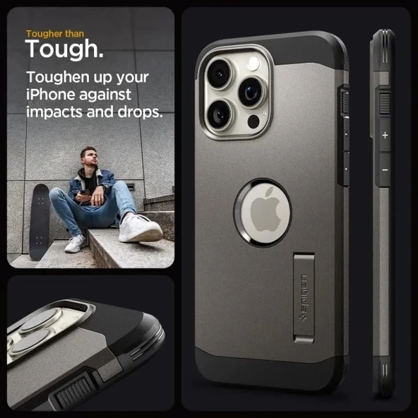Spigen iPhone 15 Pro Magnetic Tough Armor MagFit Kılıf Gunmetal iPhone 15 Pro Max