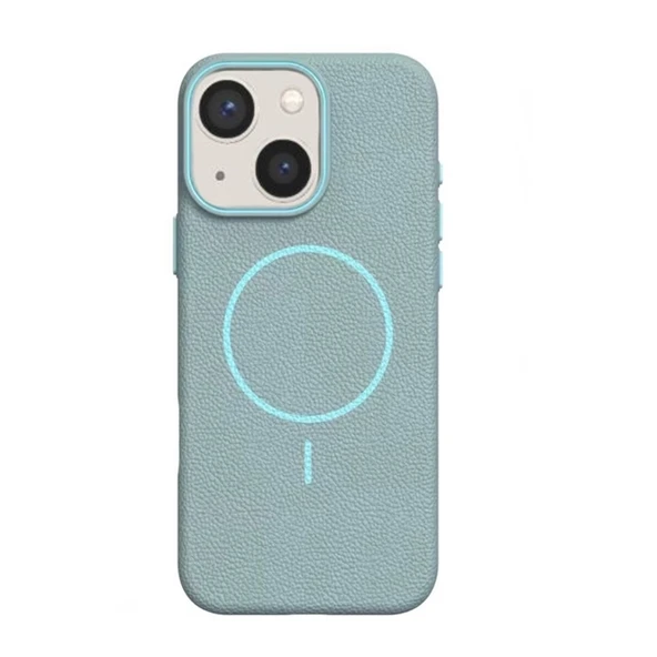 Gpack Apple iPhone 15 Plus uyumlu Kılıf Deri Desen M-Safe Özellikli Lichee Silikon - Resim 7