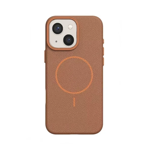 Gpack Apple iPhone 15 Plus uyumlu Kılıf Deri Desen M-Safe Özellikli Lichee Silikon - Resim 6