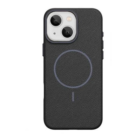 Gpack Apple iPhone 15 uyumlu Kılıf Deri Desen M-Safe Özellikli Lichee Silikon