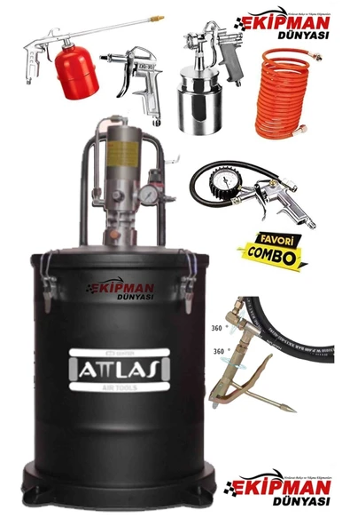 WORKMASTER Attlas 30 Litre Havalı Gres Pompa ve Havalı Alet Seti Süper Set Süper Kalite