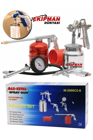 WORKMASTER Tüm Kompresörlere Uyumlu Üstün Kalite Havalı Alet Seti 5 Parça ve Havalı Boya Seti