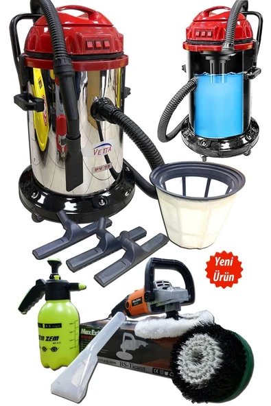 VETTA Profesyonel 3 Motorlu Islak Kuru Süpüge Makinası 3600 Watt Ve Koltuk Yıkama Fırçalama Makinası