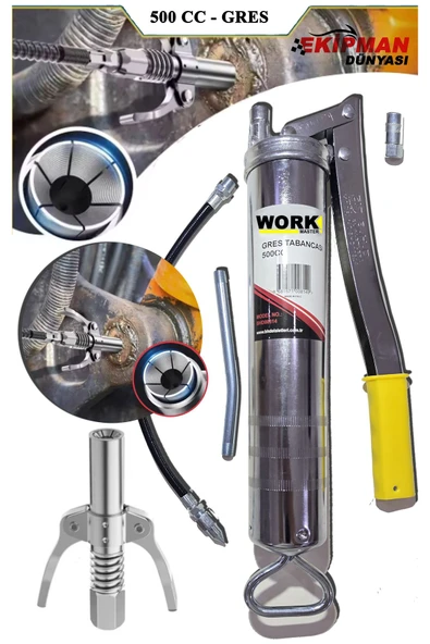 WORKMASTER 500 CC Gres Yağ Pompası Seti Profesyonel Set Çift Mandallı Gres Pompası Büyük Boy