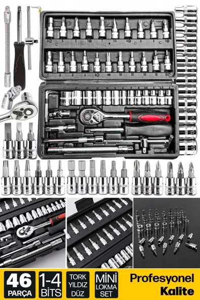 WORKMASTER Yüksek Kalite 46 Parça Mini Lokma Takımı Otomatik Cırcırlı 1/4″ Kombinasyon Alet ve Tornavida Seti - 3