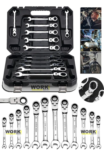 WORKMASTER 12 Parça Mafsallı Çırçırlı Kombine Taşıma Çantalı Anahtar Seti ve Tornavida Seti - 2