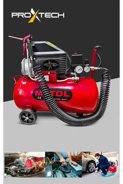PROXTECH En Çok Tercih Edilen 2HP 50 Litre 8Bar Hava Kompresörü Boya Tabancası ,15Mt Spiral Hortum Boya Set - 2