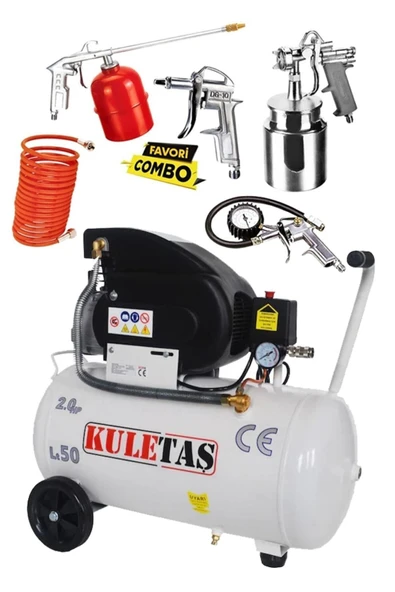 Kuletaş 50 Litre Yağlı Sesli Hava Kompresörü 8 Bar Ve Havalı Alet Seti 5 Parça