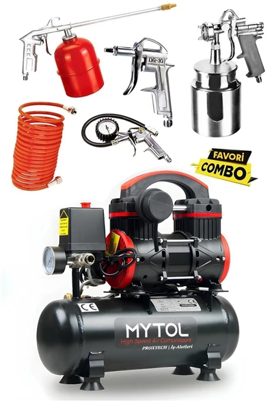 PROXTECH Mytol 6 Litre Yüksek Hızlı Yağsız Sessiz Hava Kompresörü 1 Hp ve Havalı Alet Seti Boya Seti
