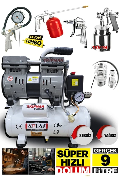 PROXTECH Yüksek Hızlı Yağsız Sessiz Bakır Sargı Turbo Motor 9 Litre Süper Hızlı Dolum Hava Kompresörü 5Li Set