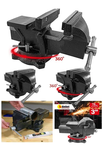 PROXTECH Büyük Boy 75 Mm 3'' 360'' Dönerli Taban Dövme Çelik Sabit Tezgah Masa Mengenesi