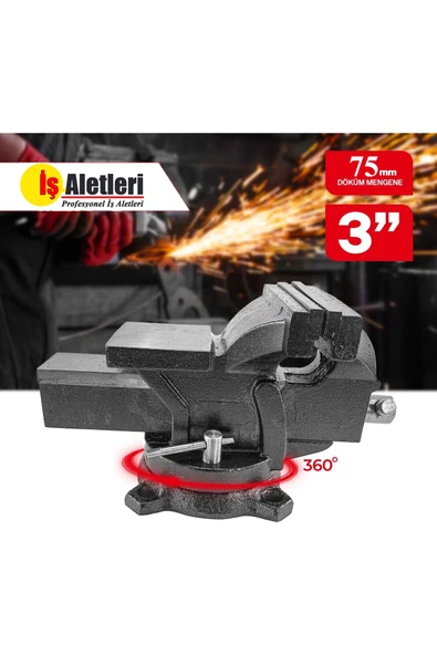 İtaly Style Büyük Boy 75 Mm 3'' 360'' Dönerli Taban Dövme Çelik Sabit Tezgah Masa Mengenesi - 2