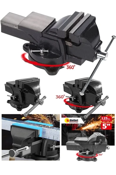 PROXTECH 125mm 5" 360 Dönerli Taban Özel Alaşım Paslanmaz Çelik Sabit Tezgah Masa Mengenesi